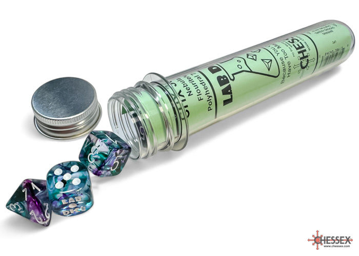 Chessex Lab Dice Nebula Fluorite/White Polyhedral 7-Dice Set (with bonus die) Dice Chessex   