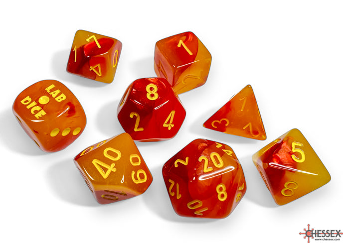 Chessex Lab Dice Gemini Gellow-Red/Yellow Polyhedral Luminary 7-Dice Set (with bonus die) Dice Chessex   