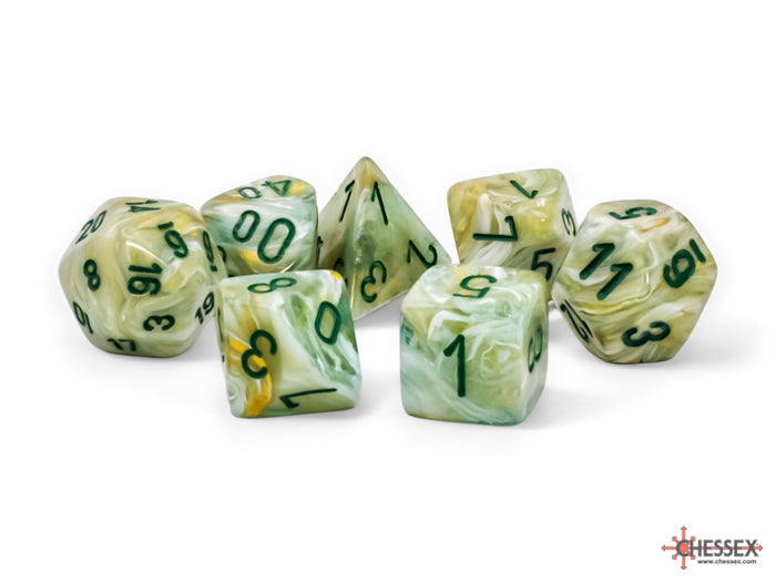 Chessex Mega-hedral Marble Green/Dark Green Polyhedral 7-Dice Set Dice Chessex   