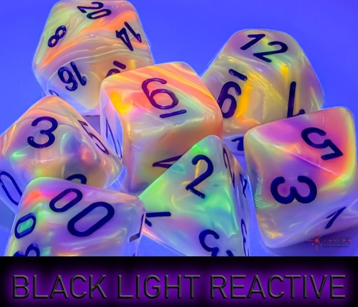 Chessex Mega-hedral Festive Circus/Black Polyhedral 7-Dice Set Dice Chessex   