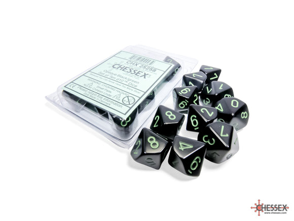 Chessex Opaque Black/Green Set of Ten d10s Dice Chessex   