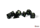 Chessex Opaque Black/Green Polyhedral 7-Dice Set Dice Chessex   