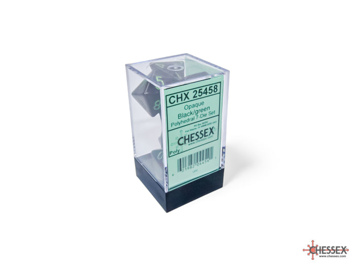 Chessex Opaque Black/Green Polyhedral 7-Dice Set Dice Chessex   