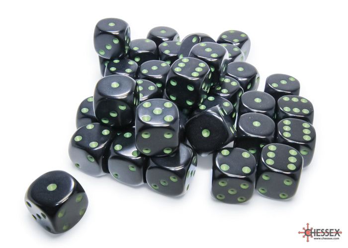 Chessex Opaque Black/Green 12mm 36d6 Dice Block Dice Chessex   