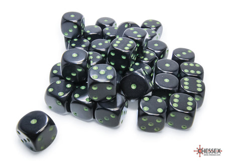 Chessex Opaque Black/Green 12mm 36d6 Dice Block Dice Chessex   