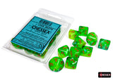 Chessex Gemini Plasma Green-Teal/Orange Luminary Set of 10 d10s Dice Chessex