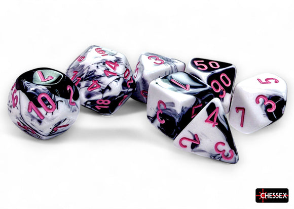 Chessex Gemini Black-White/Pink Polyhedral 7-Dice Set Dice Chessex