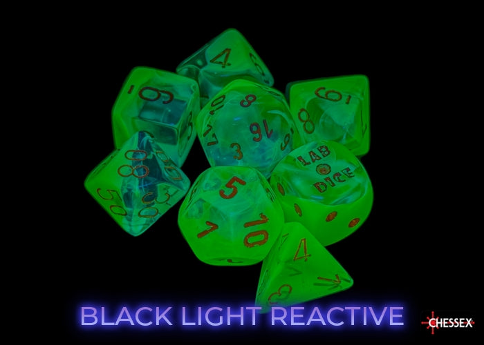 Chessex Gemini Plasma Green-Teal/Orange Luminary Polyhedral 7-Dice Set Dice Chessex