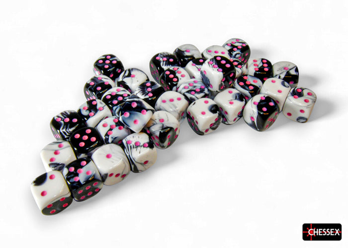 Chessex Gemini Black-White/Pink 12mm 36d6 Dice Block Dice Chessex