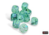 Chessex Borealis Kelp/Light Green Luminary 16mm 12d6 Dice Block Dice Chessex