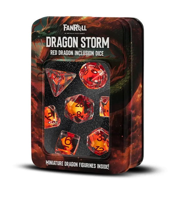 Fanroll Dragon Storm Inclusion Resin Dice Set (2 options) Dice FanRoll Dragon Storm Red  