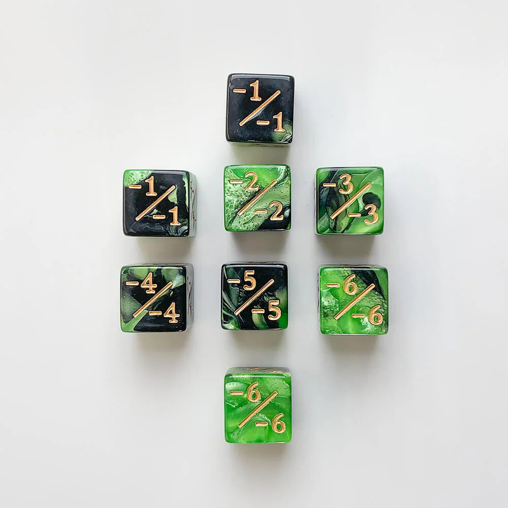 Green & Black -1/-1 Counters Set of 8 Dice Foam Brain Games