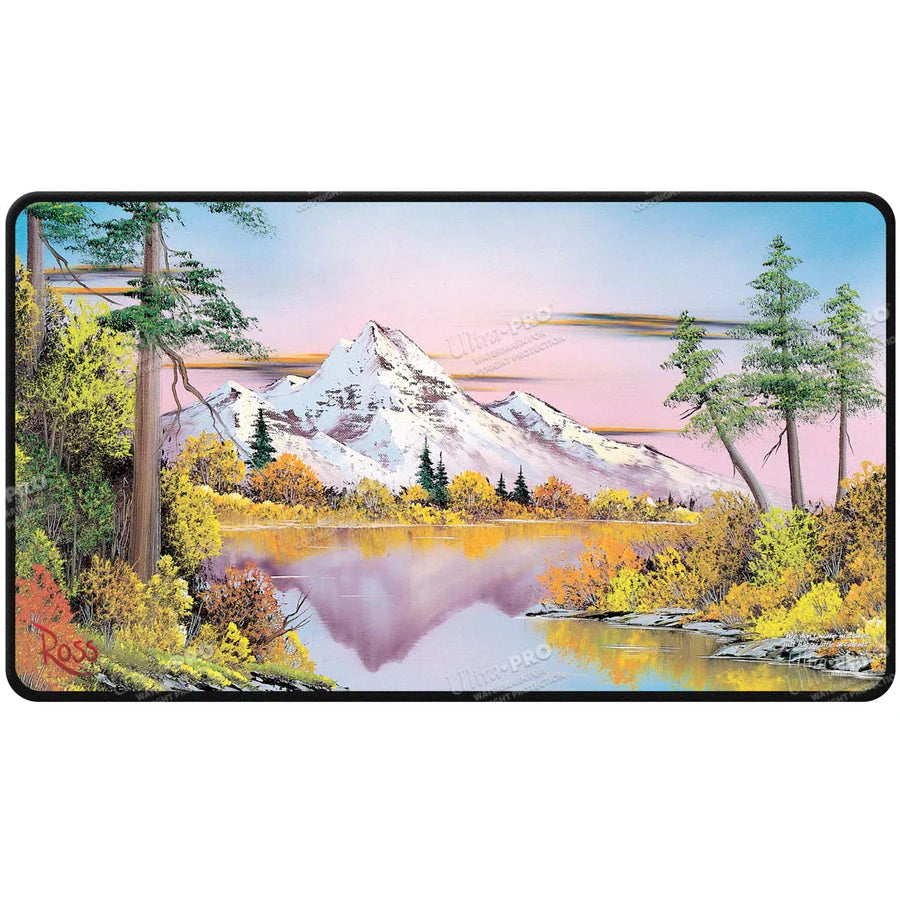 Bob Ross Mighty Mountain Lake Black Stitched Playmat Supplies Ultra Pro