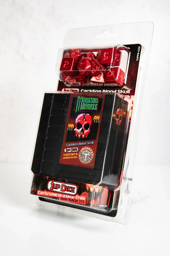 1UP Dice Polyhedral Set: Cackling Blood Skull Dice Kickstarter   