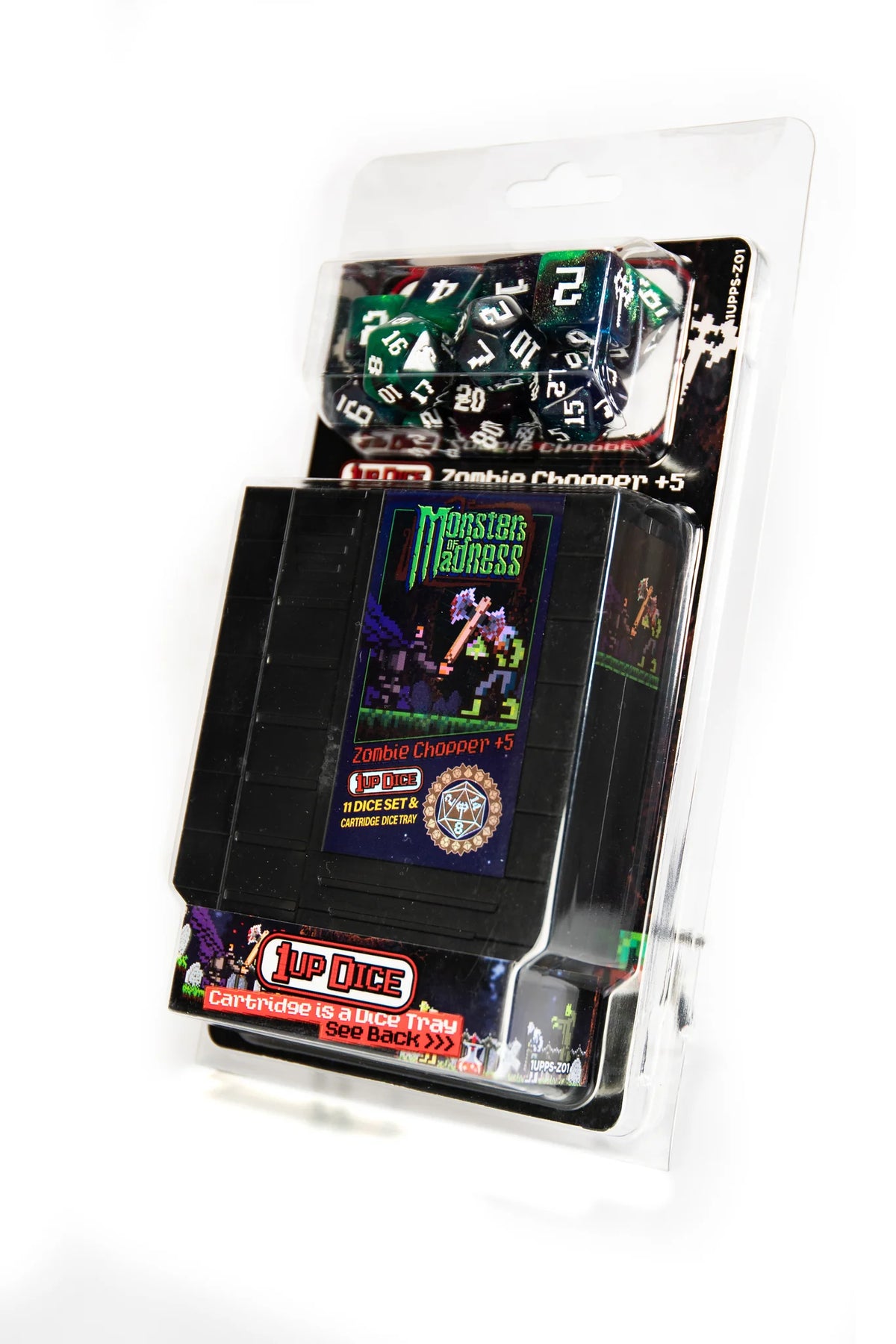 1UP Dice Polyhedral Set: Zombie Chopper +5 Dice Infinite Black