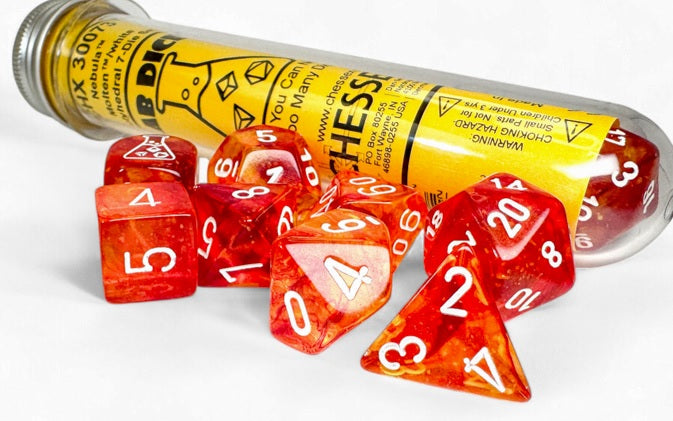 Chessex Lab Dice 9: Nebula Molten/white Polyhedral 7-Die Set (with bonus die) Dice Chessex