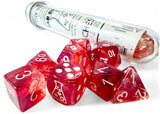Chessex Lab Dice 9: Borealis Passion/white Luminary Polyhedral 7-Die Set (with bonus die) Dice Chessex