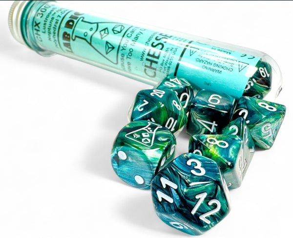 Chessex Lab Dice 9: Lustrous Neptune/grey Polyhedral 7-Die Set