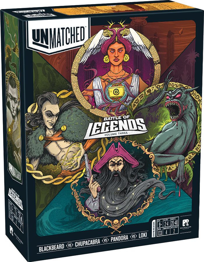 Unmatched: Battle of Legends Vol. 3 - Blackbeard, Chupacabra, Pandora, and Loki Board Games Restoration Games