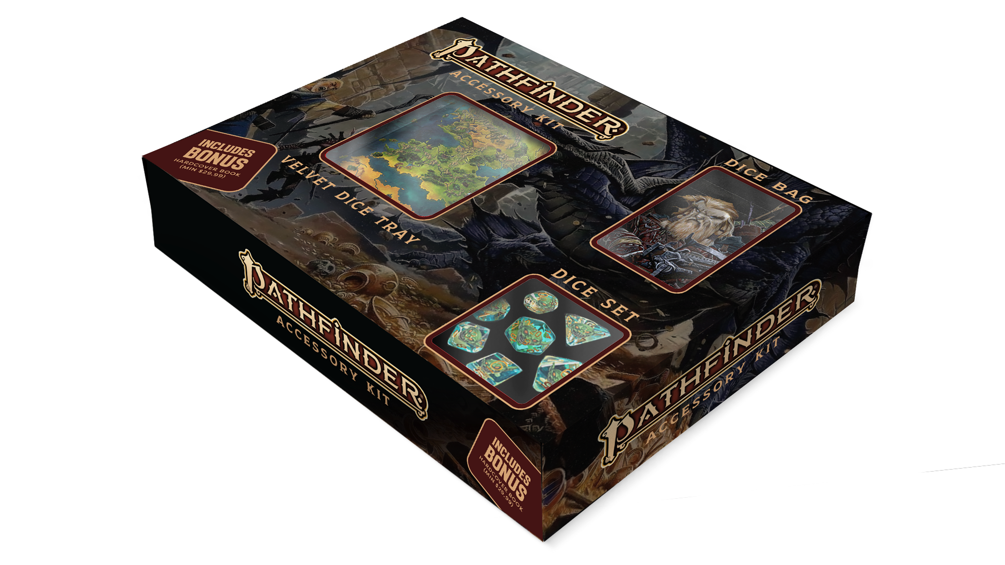 Pathfinder Bundle Dice Set/Dice Bag/Dice Tray/Bonus Book Role Playing Games FanRoll by Metallic Dice Games   