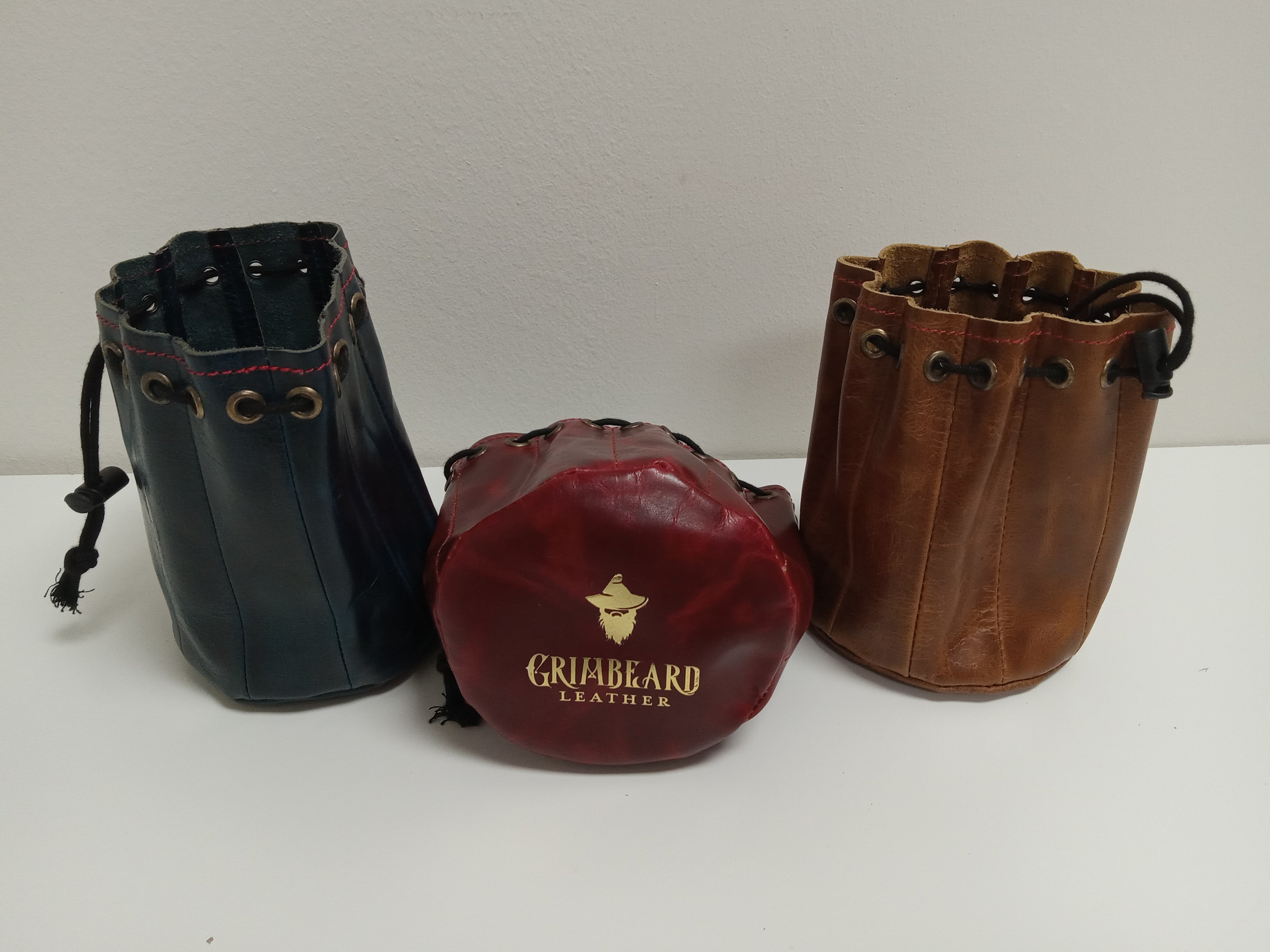 Grimbeard's Dice Bags - Large Round Buffalo Hide with Drawstring Dice Grimbeard Leather   