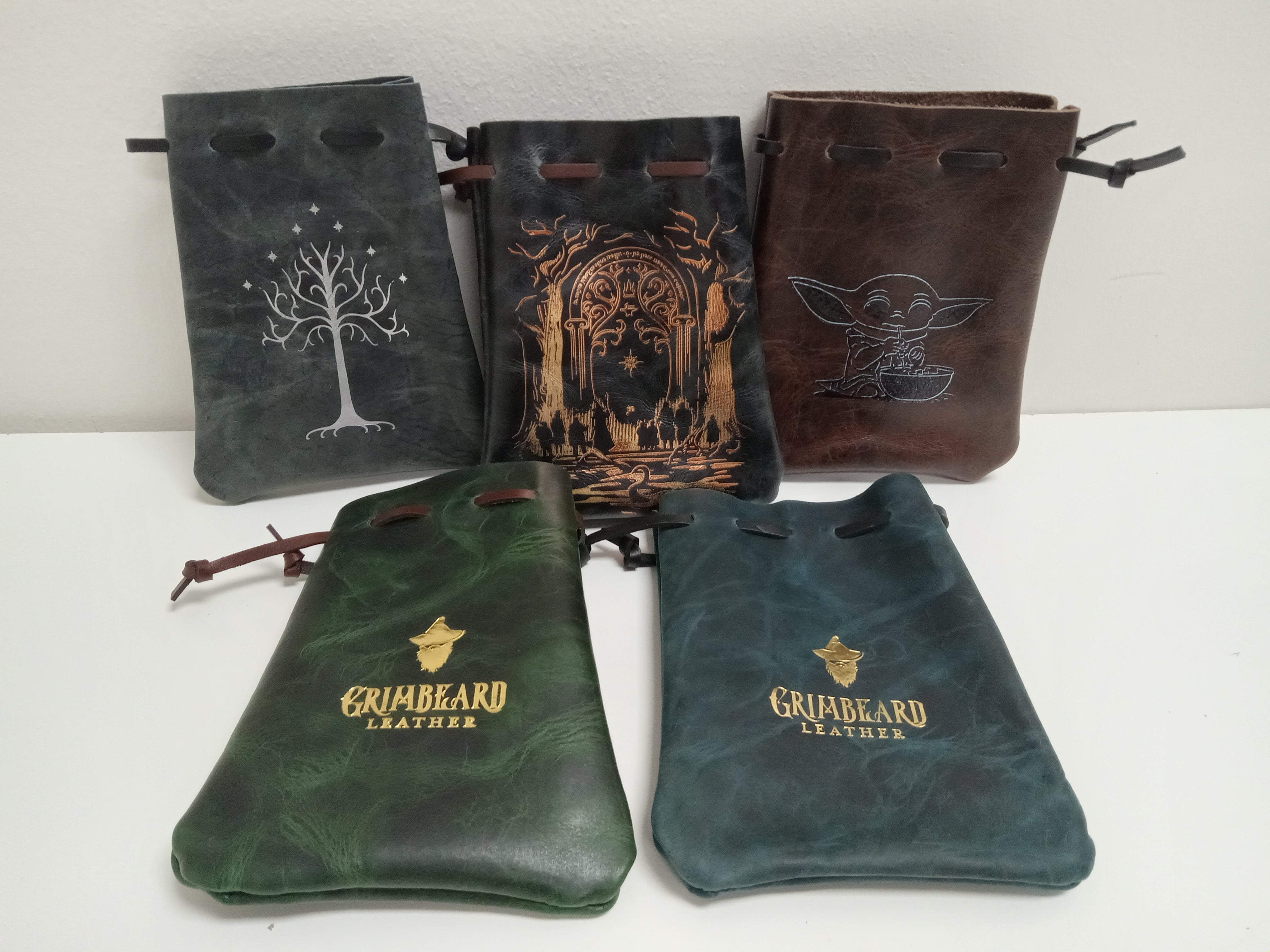 Grimbeard's Dice Bags - Medium Flat Dice Grimbeard Leather   