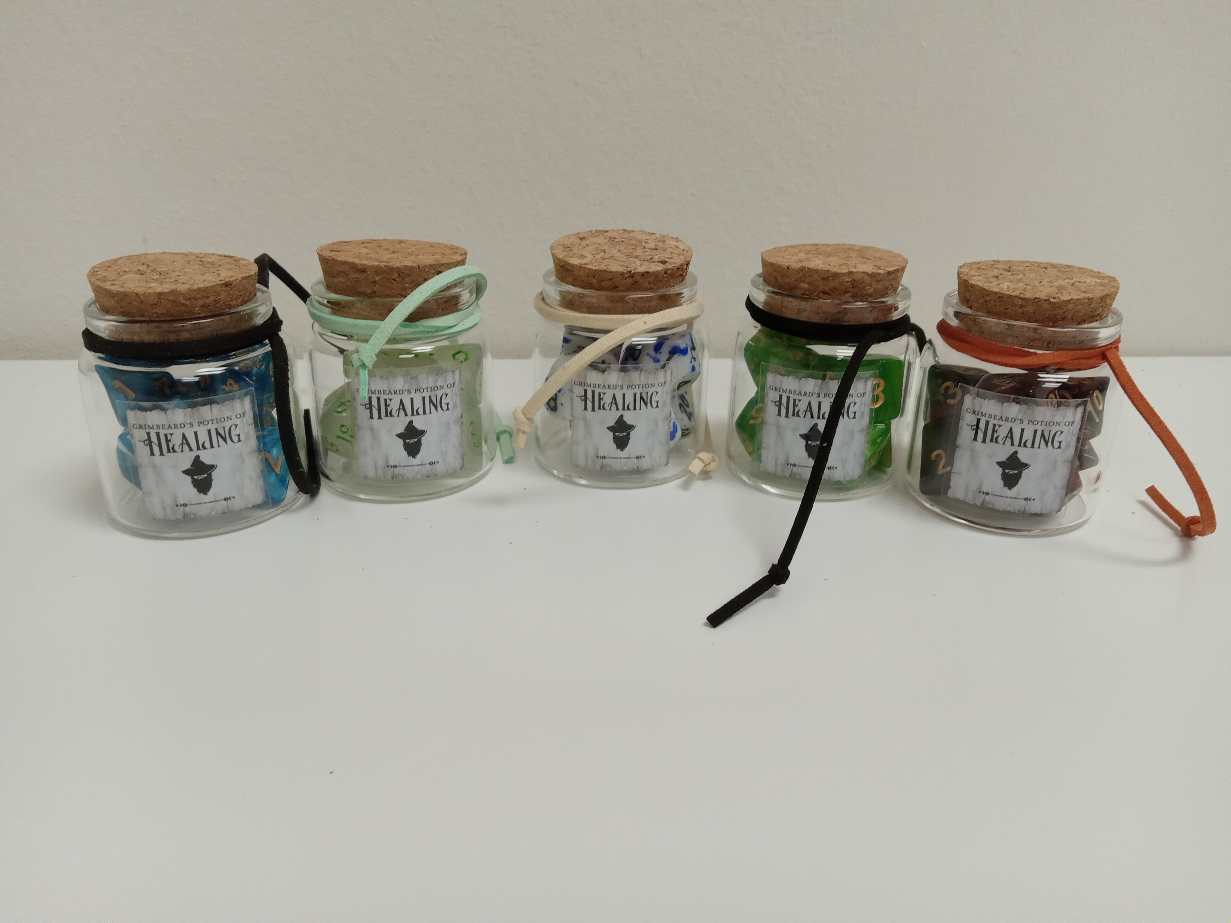 Grimbeard's Potion of Healing - 7ct Polyhedral Dice Set in Glass Vial Dice Grimbeard Leather   