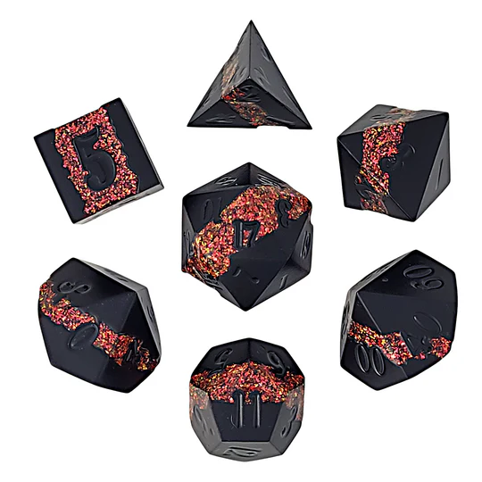 Galactic Flow Black Orange 7-Piece Metal Dice Set Dice Forged Dice Co Galactic Flow Black Orange Metal