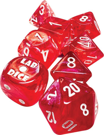 Chessex Lab Dice 9: Borealis Passion/white Luminary Polyhedral 7-Die Set (with bonus die) Dice Chessex Lab BO MidN/Cop