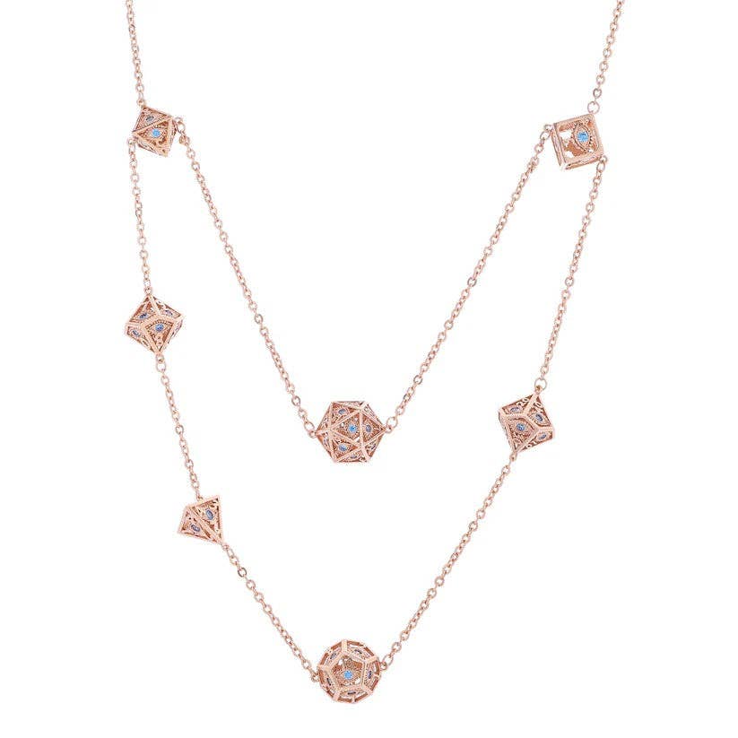 Dragon's Eye 7 die Necklace - Rose Gold w/Blue Gems Dice Hymgho Premium Dice