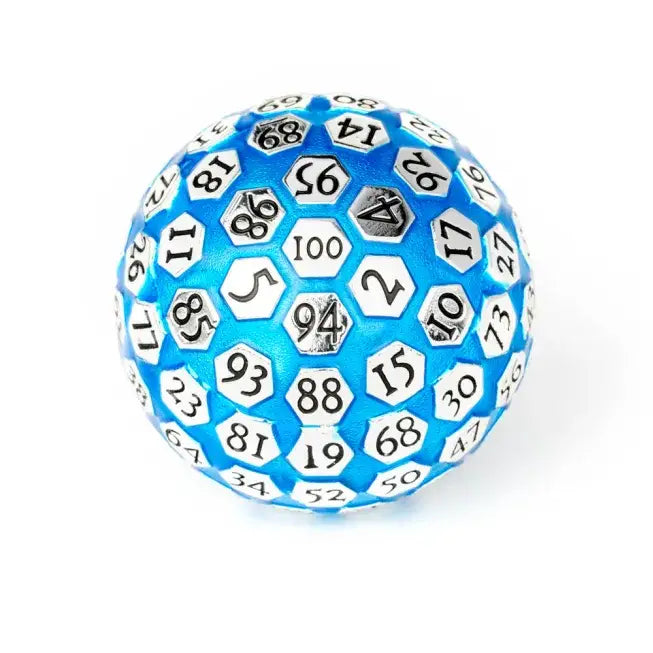 Mega Metal D100 Paperweight - Blue Enamel Dice FanRoll by Metallic Dice Games   
