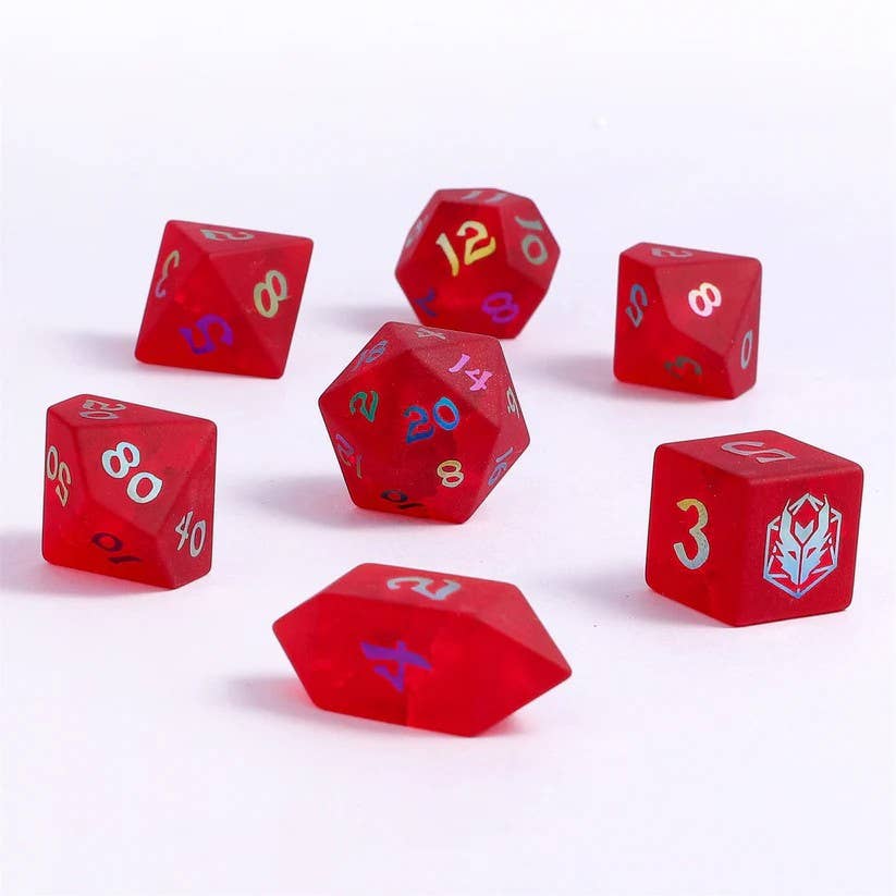 Blasted Frosted Glass Dice Set - Red Dice Hymgho Premium Dice