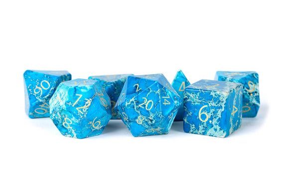 PREMIUM Engraved Gemstone Dice Imperial Stone Blue Dice FanRoll by Metallic Dice Games
