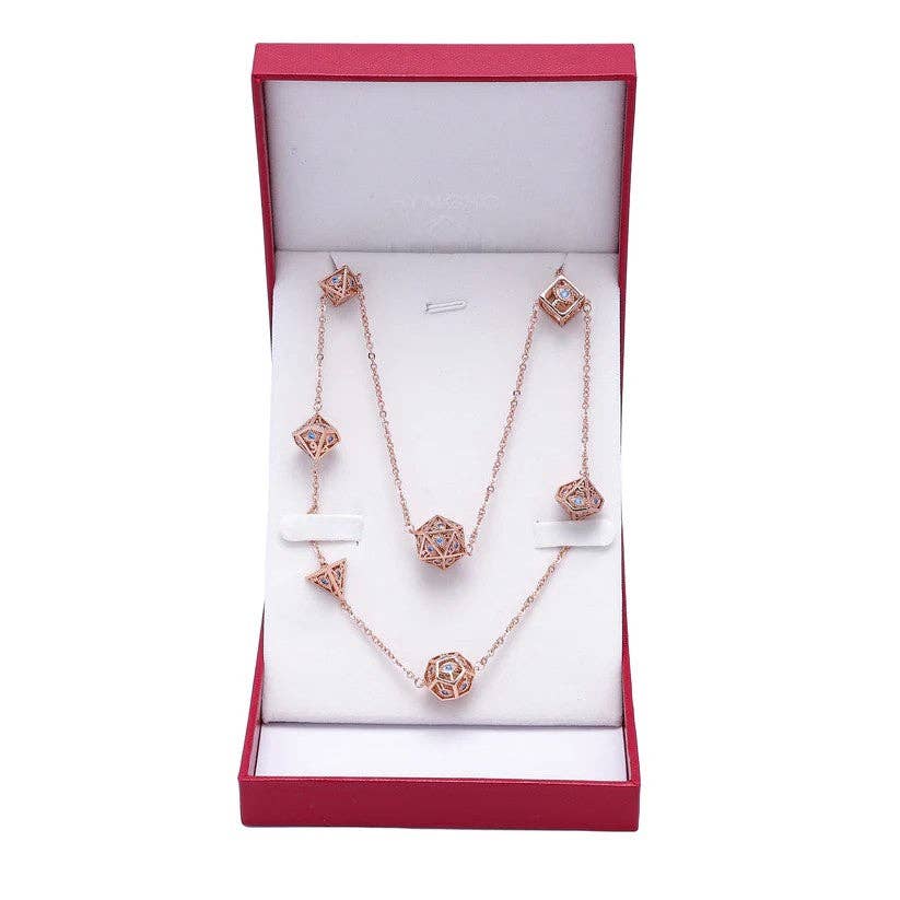 Dragon's Eye 7 die Necklace - Rose Gold w/Blue Gems Dice Hymgho Premium Dice