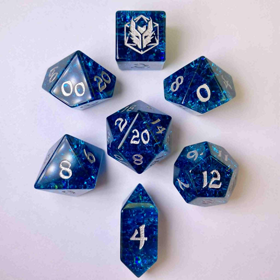 Dragon Hoard Glass Dice Set - Blasted Dark Blue Dice Hymgho Premium Dice