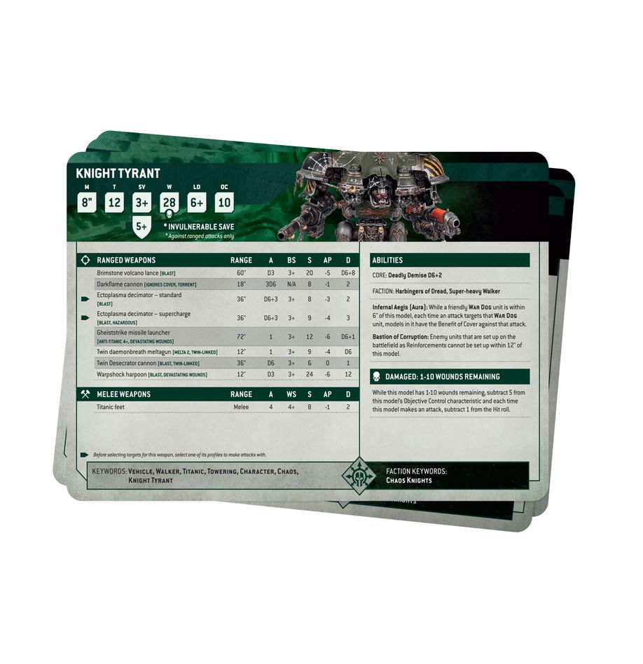Warhammer 40K Chaos Knights: Datasheet Cards Miniatures Games Workshop