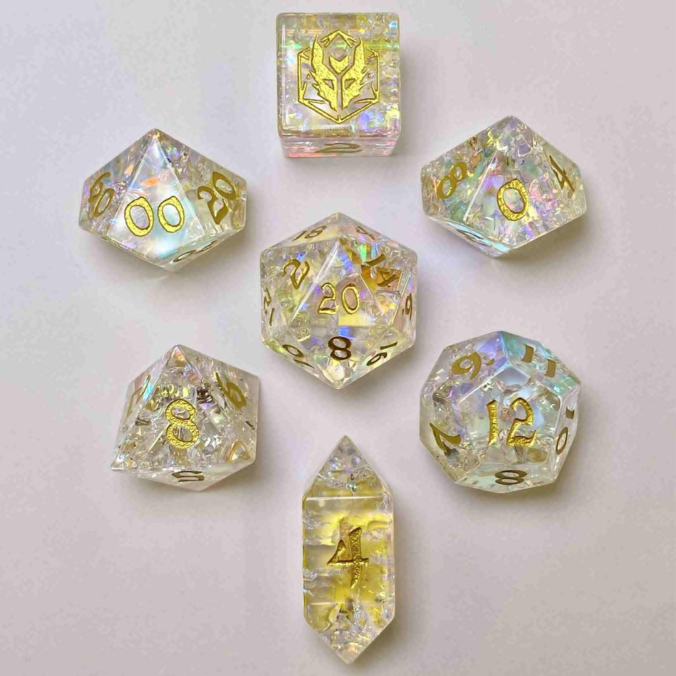 Dragon's Hoard Gemstone Dice Set - Blasted K9 Crystal Dice Hymgho Premium Dice