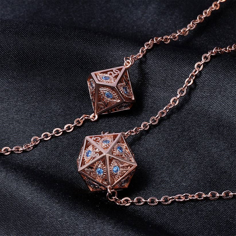 Dragon's Eye 7 die Necklace - Rose Gold w/Blue Gems Dice Hymgho Premium Dice
