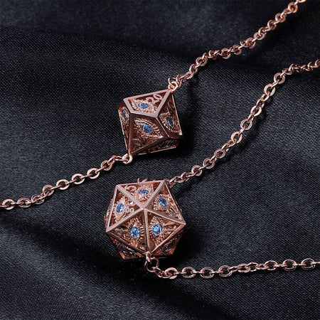 Dragon's Eye 7 die Necklace - Rose Gold w/Blue Gems Dice Hymgho Premium Dice