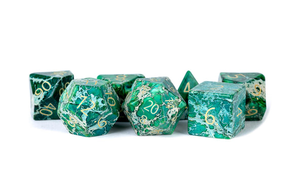 PREMIUM Engraved Gemstone Dice Imperial Stone Green Dice FanRoll by Metallic Dice Games