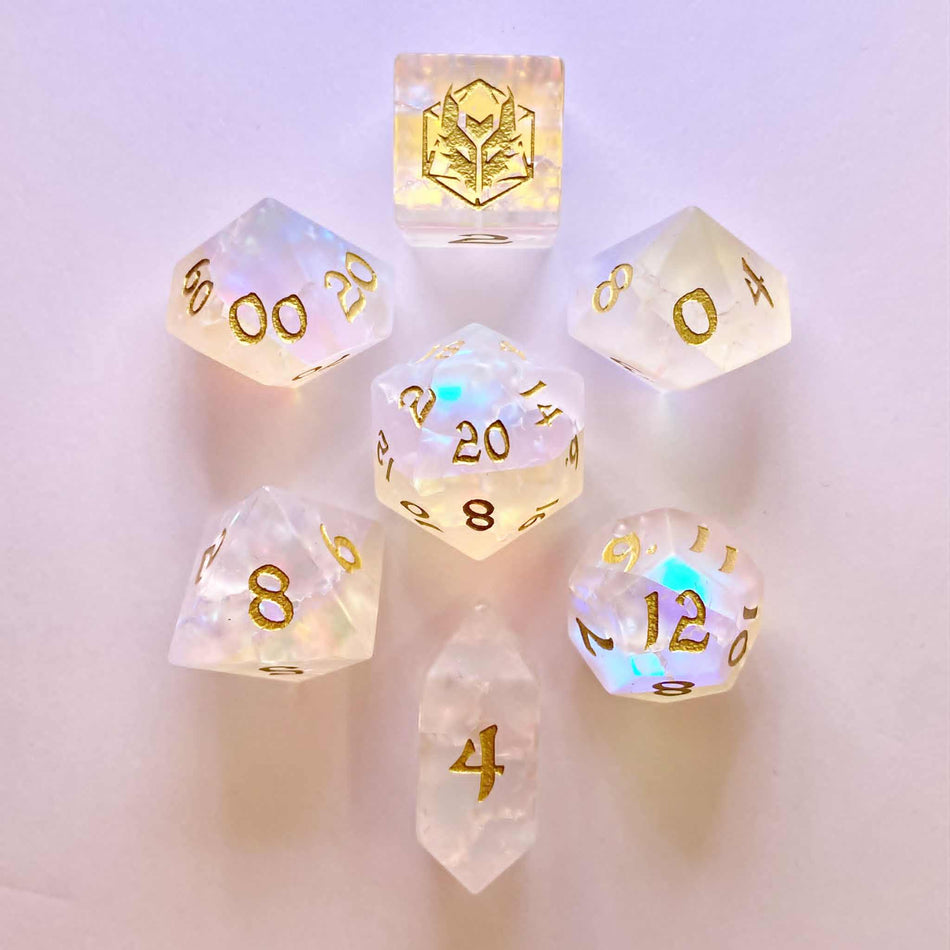 Dragon's Hoard Gemstone Dice Set - Frosted Blasted K9 Crystal Dice Hymgho Premium Dice