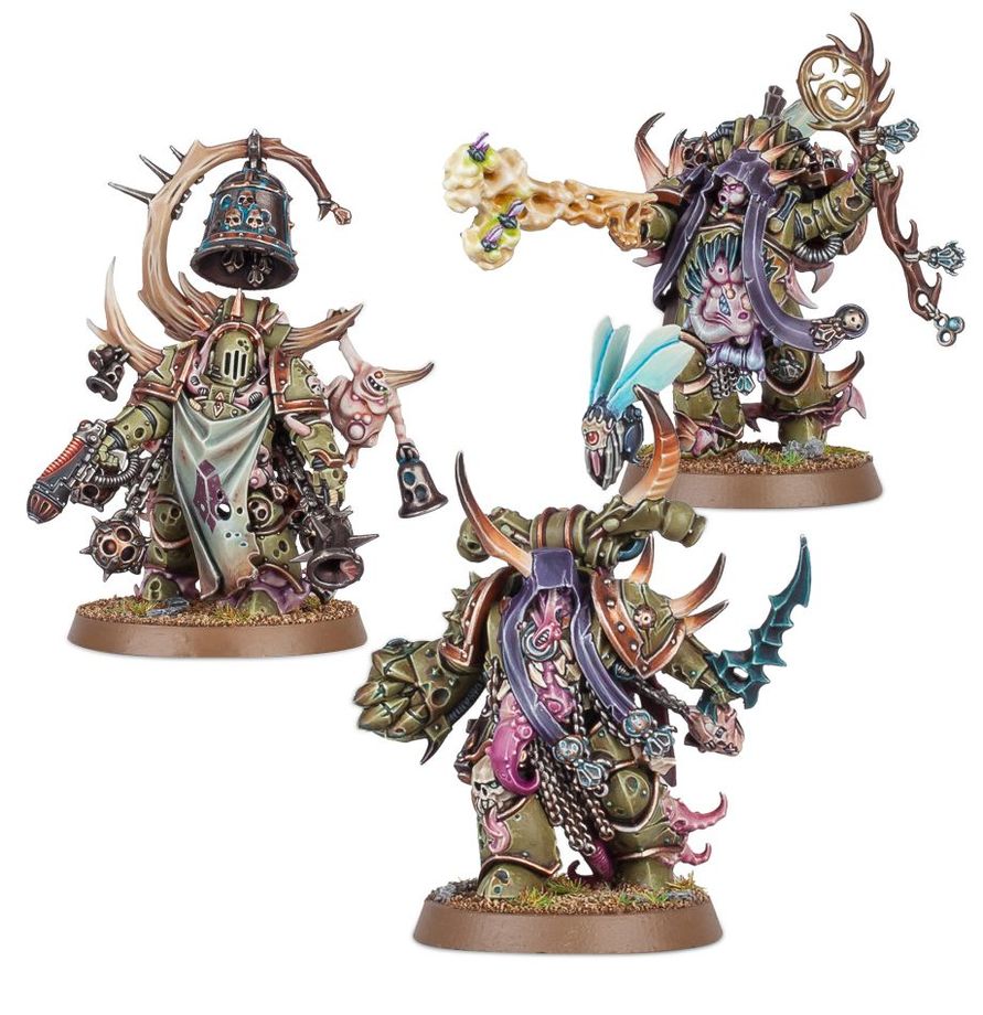 Malignant Plaguecaster, Noxious Blightbringer, and Plague Marine Champion Miniatures Games Workshop