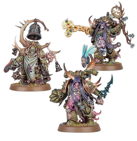 Malignant Plaguecaster, Noxious Blightbringer, and Plague Marine Champion Miniatures Games Workshop