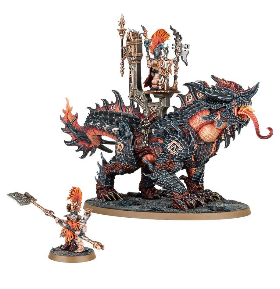 Age of Sigmar Fyreslayers: Auric Runefather on Magmadroth Miniatures Games Workshop   