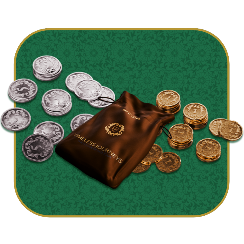 Timeless Journeys 48 Metal Coins & Drawstring Coin Pouch
