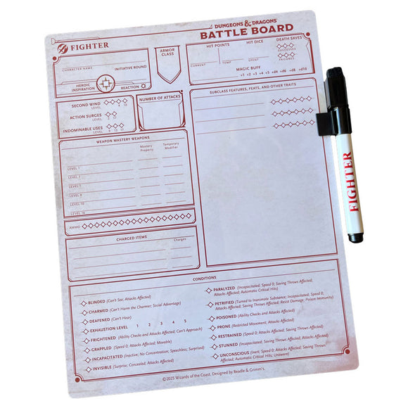 D&D 5E: Dry-Erase Battle Boards Role Playing Games Beadle & Grimm's D&D Battle Board - Fighter