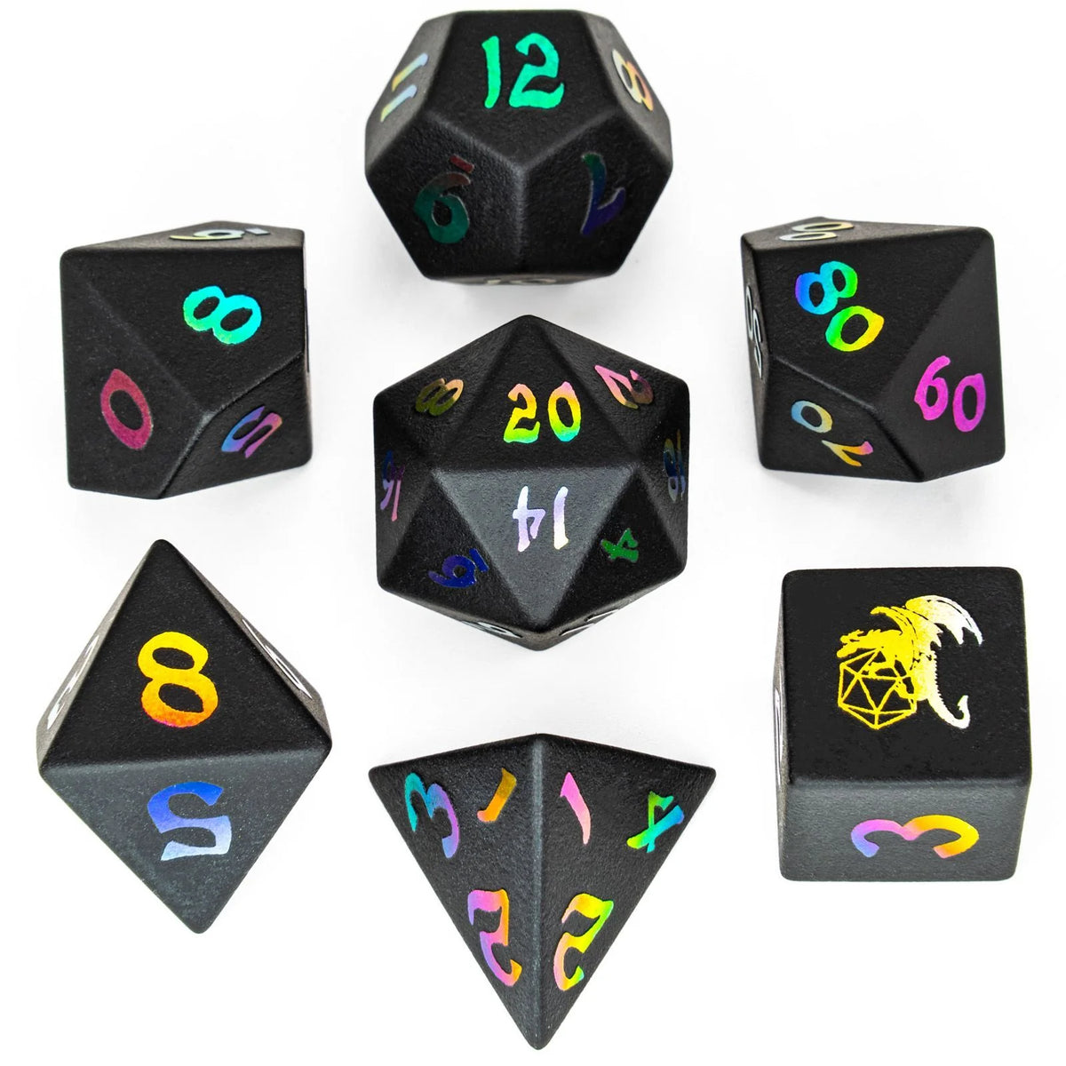 Dragon's Hoard Gem Stone Polyhedral Dice Set - Black Magic Glass Dice Hymgho