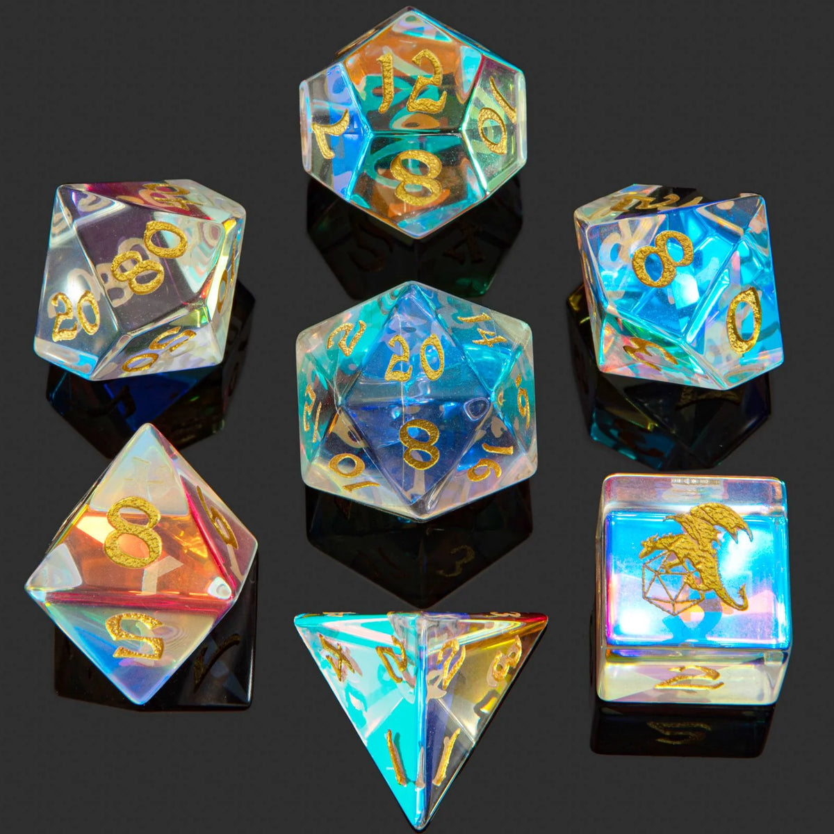 Dragon's Hoard Gem Stone Polyhedral Dice Set - Prismatic Crystal Dice Hymgho
