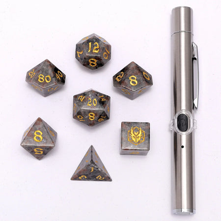 Dragon's Hoard Gem Stone Polyhedral Dice Set - Yooperlite UV Light Reactive Dice Hymgho