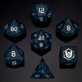 Dragon's Hoard Gem Stone Polyhedral Dice Set - Blasted Glass Frosted Dark Blue Dice Hymgho